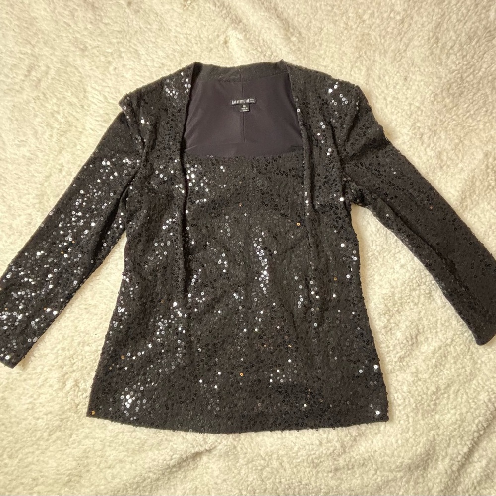Lafayette 148 New York Black Sequin Top